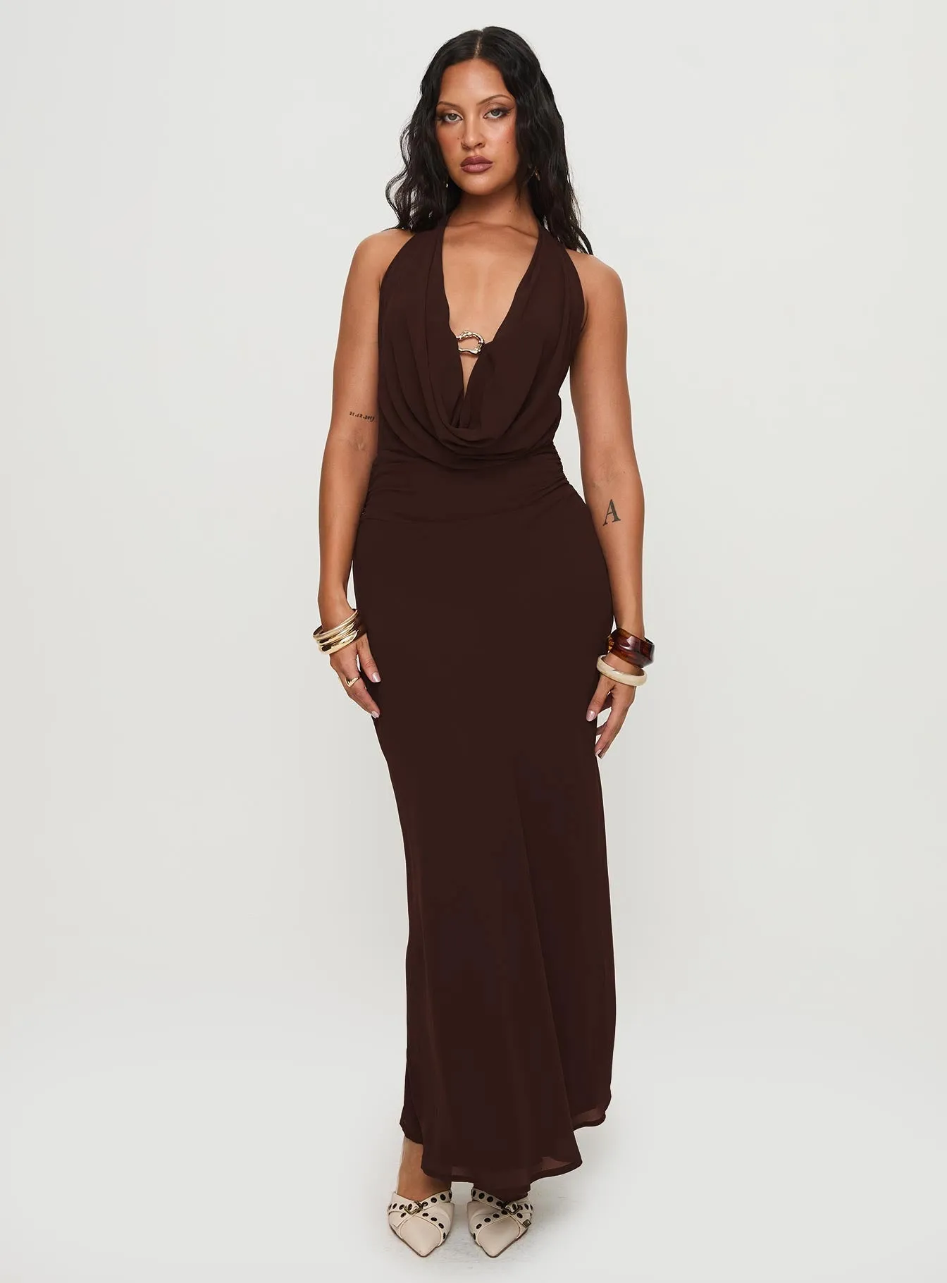 Alejandria Cowl Neck Maxi Dress Chocolate