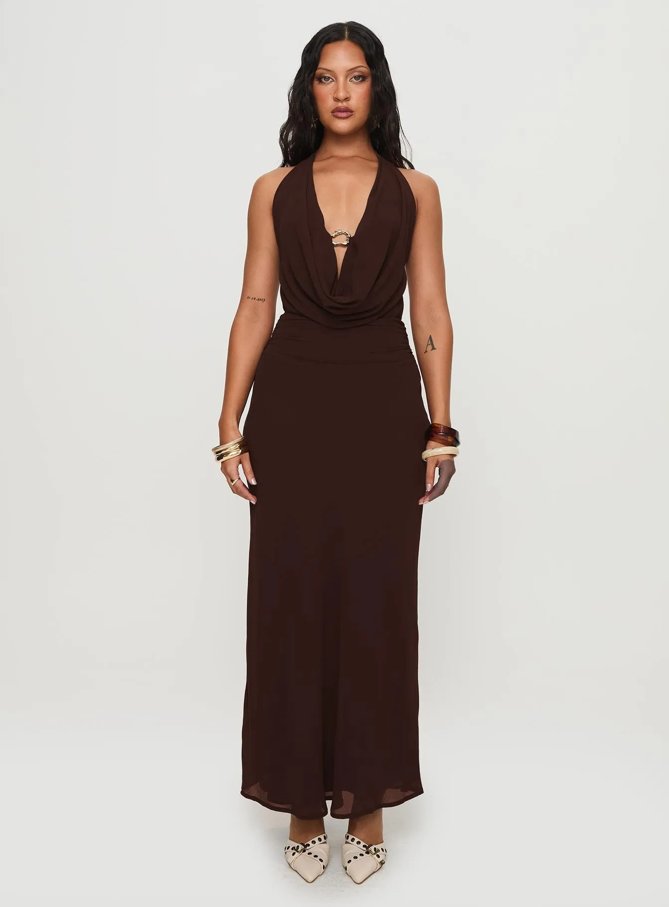 Alejandria Cowl Neck Maxi Dress Chocolate