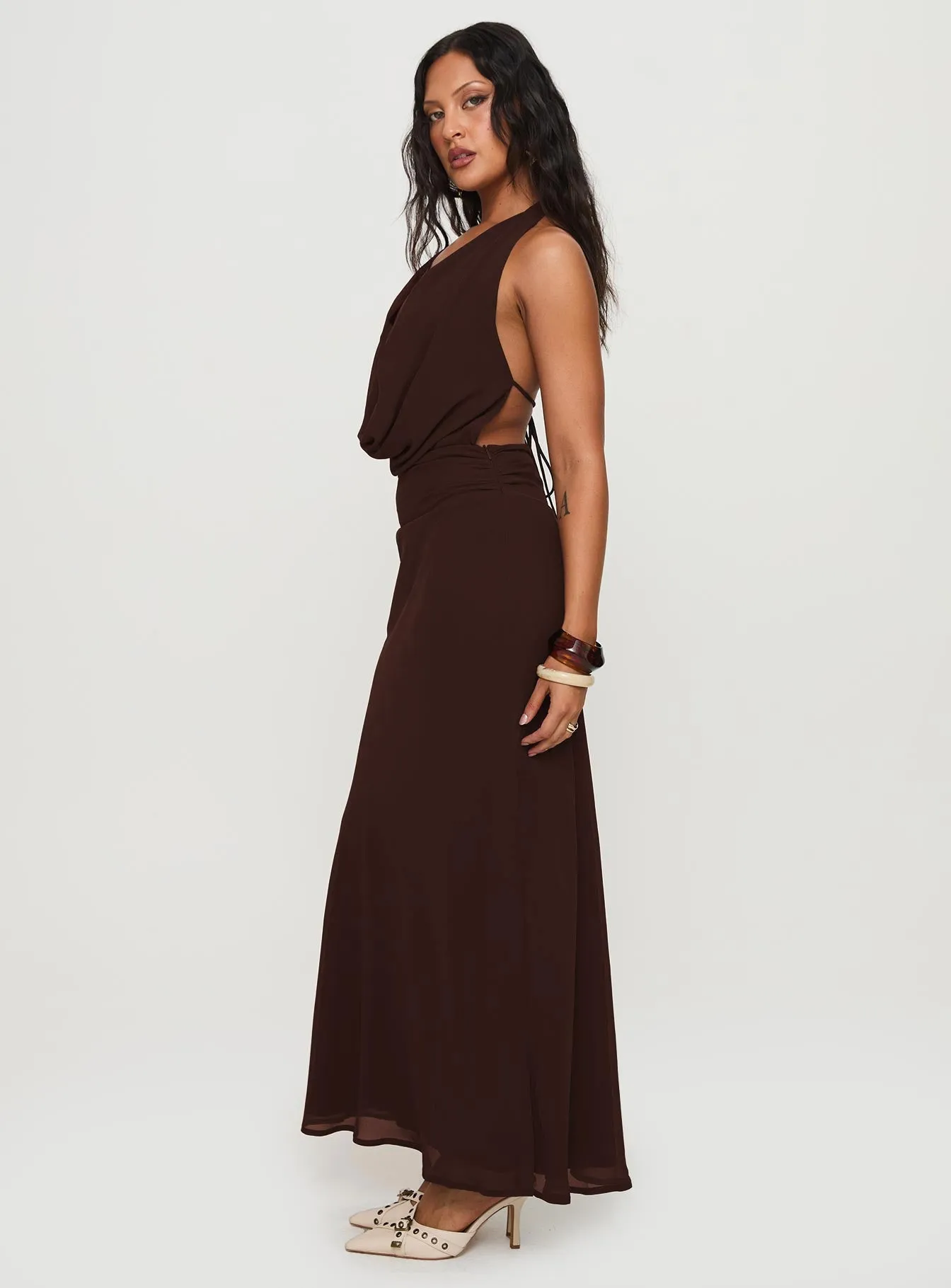 Alejandria Cowl Neck Maxi Dress Chocolate