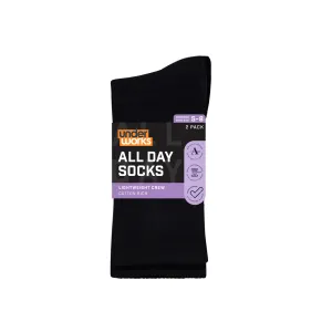 All Day Socks Ladies Fine Crew Black 2pk