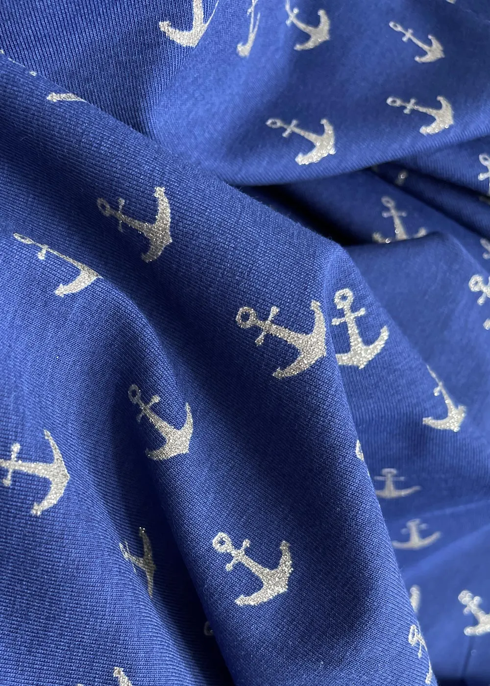 Anchors Away! Dark Blue. Cotton Jersey Fabric