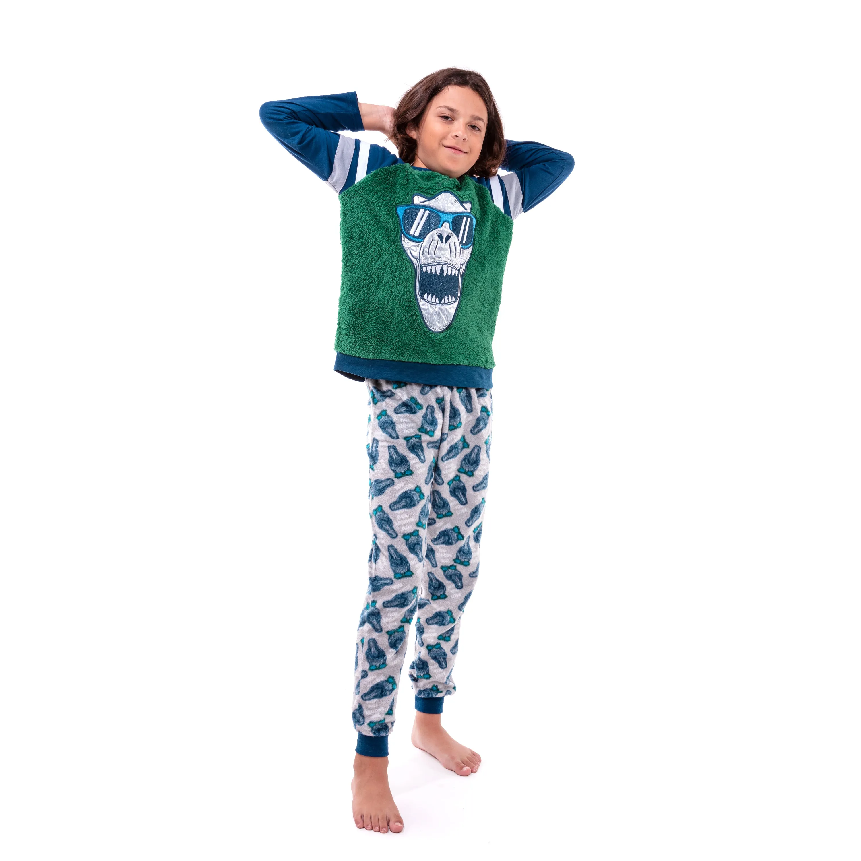 Boys Cool Dino Soft Novelty Fleece 2-Piece Pajama Sleep Pant Set