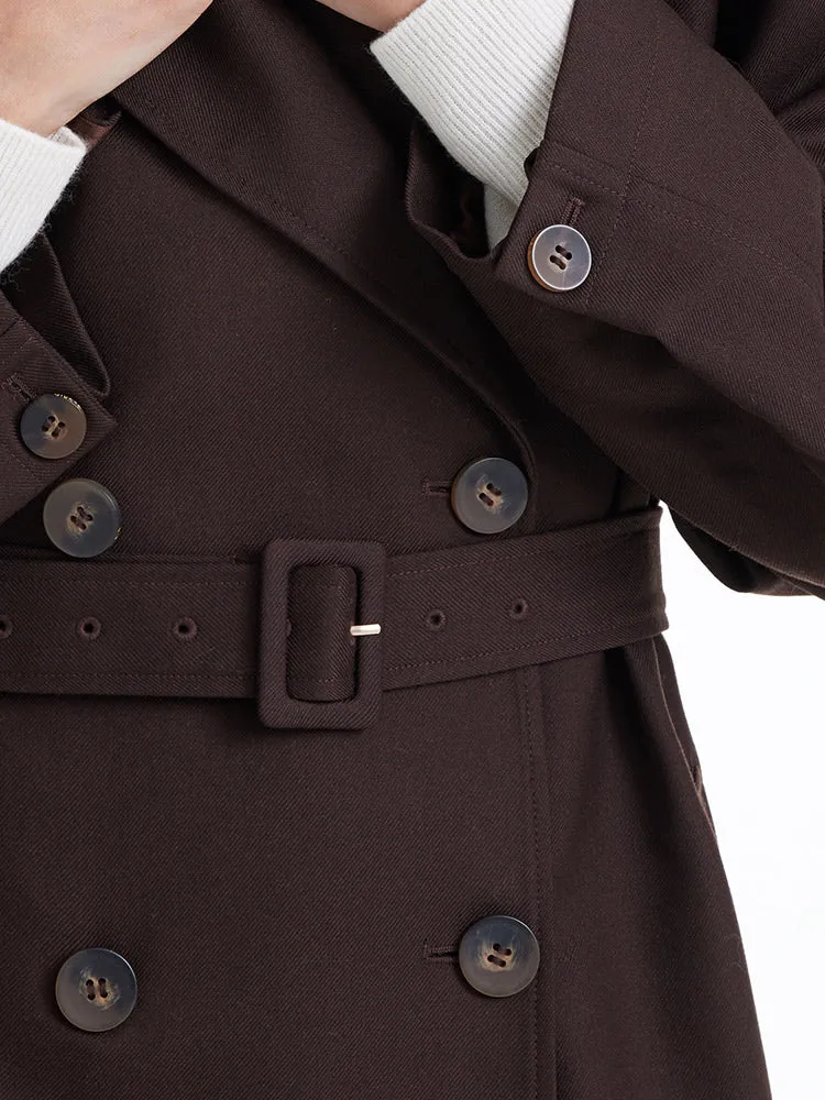 Brown Worsted Wool Trench Coat