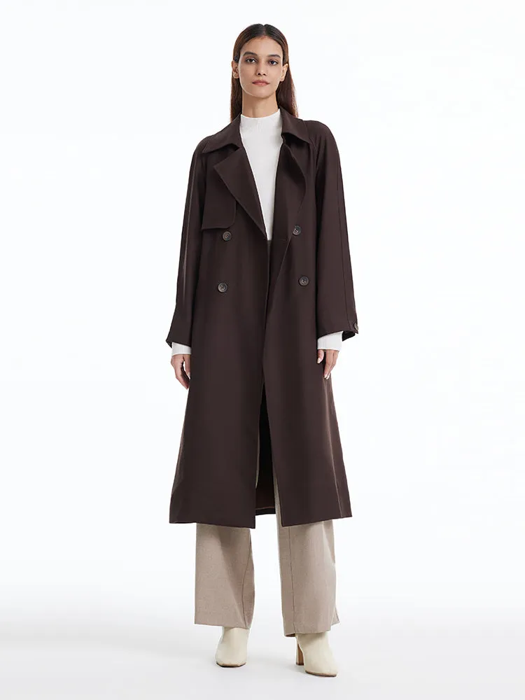 Brown Worsted Wool Trench Coat