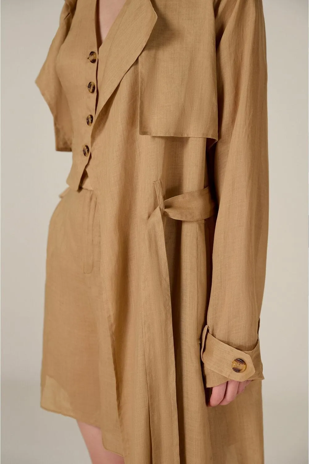 Camel Linen Trench Coat