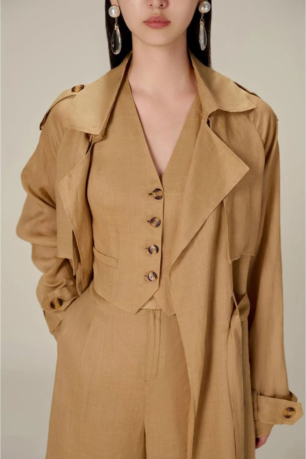 Camel Linen Trench Coat