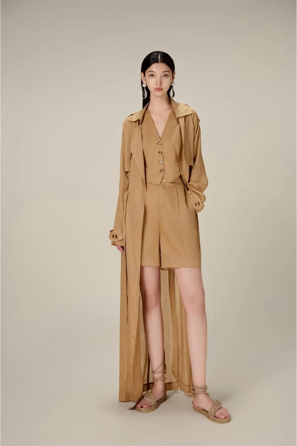 Camel Linen Trench Coat