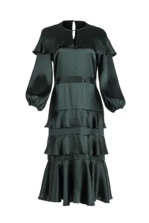 Cascade Ruffle Dress - Hunter Green