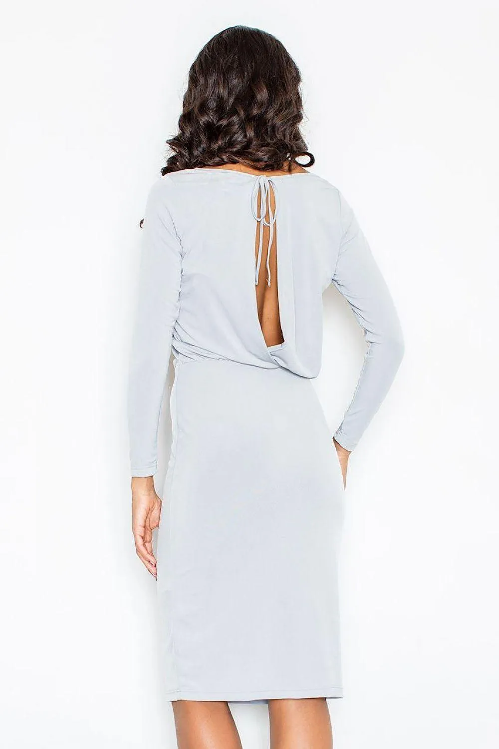 Chic Boat Neck Midi Dress with Back Tie and Seductive Slit - Effortless Elegance