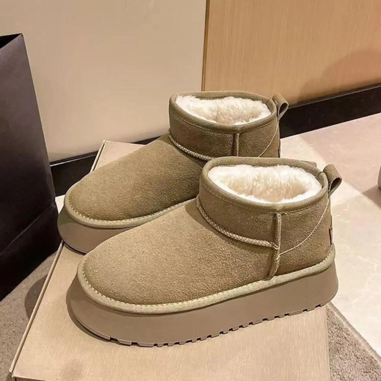 Chunky Platform Mini Fleece Lined Boots