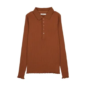 Cognac Ribbed Cotton Polo