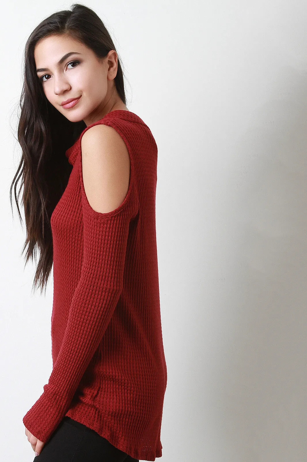 Cold Shoulder Cowl Thermal Top