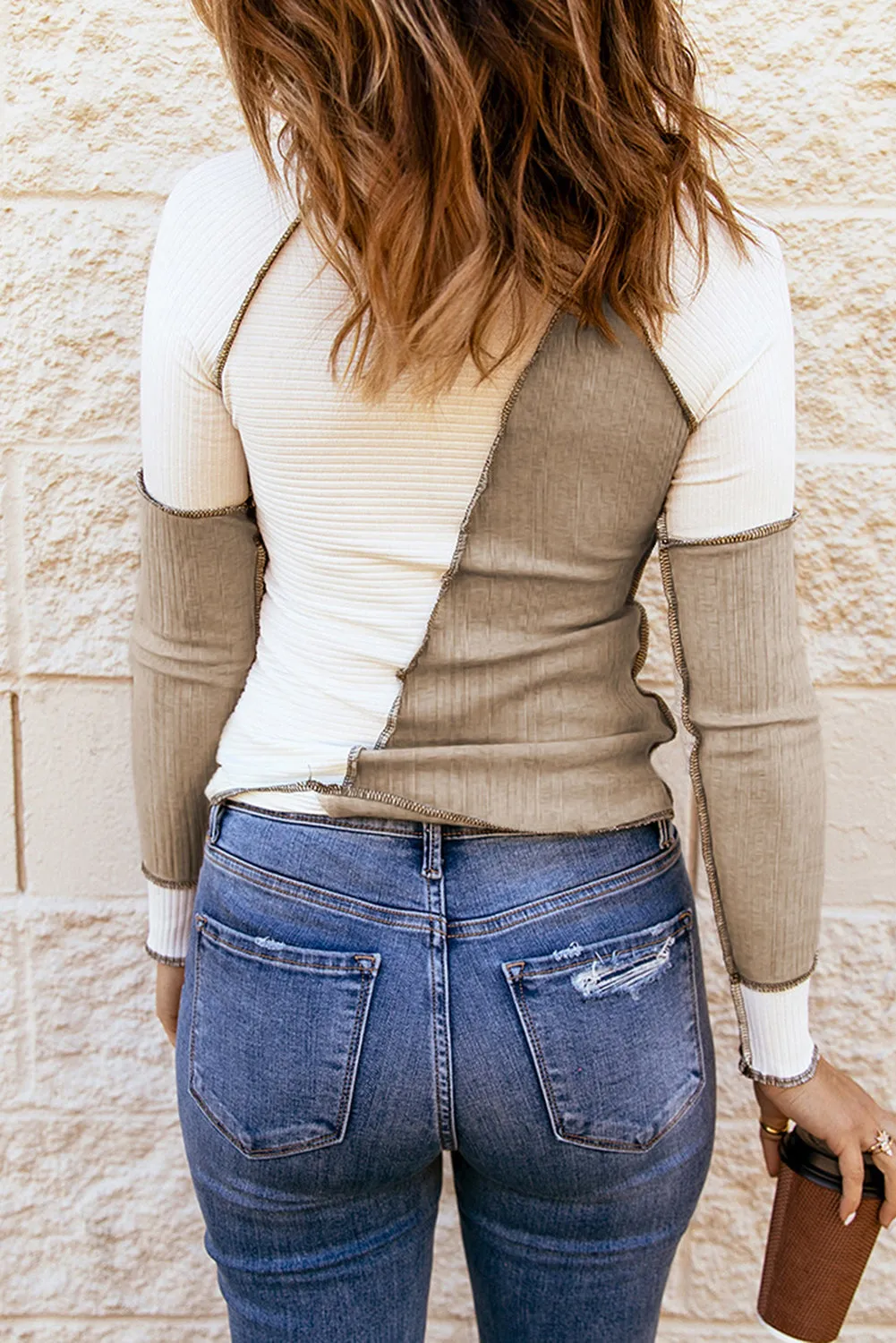 Color Block Exposed Seam Knit Top