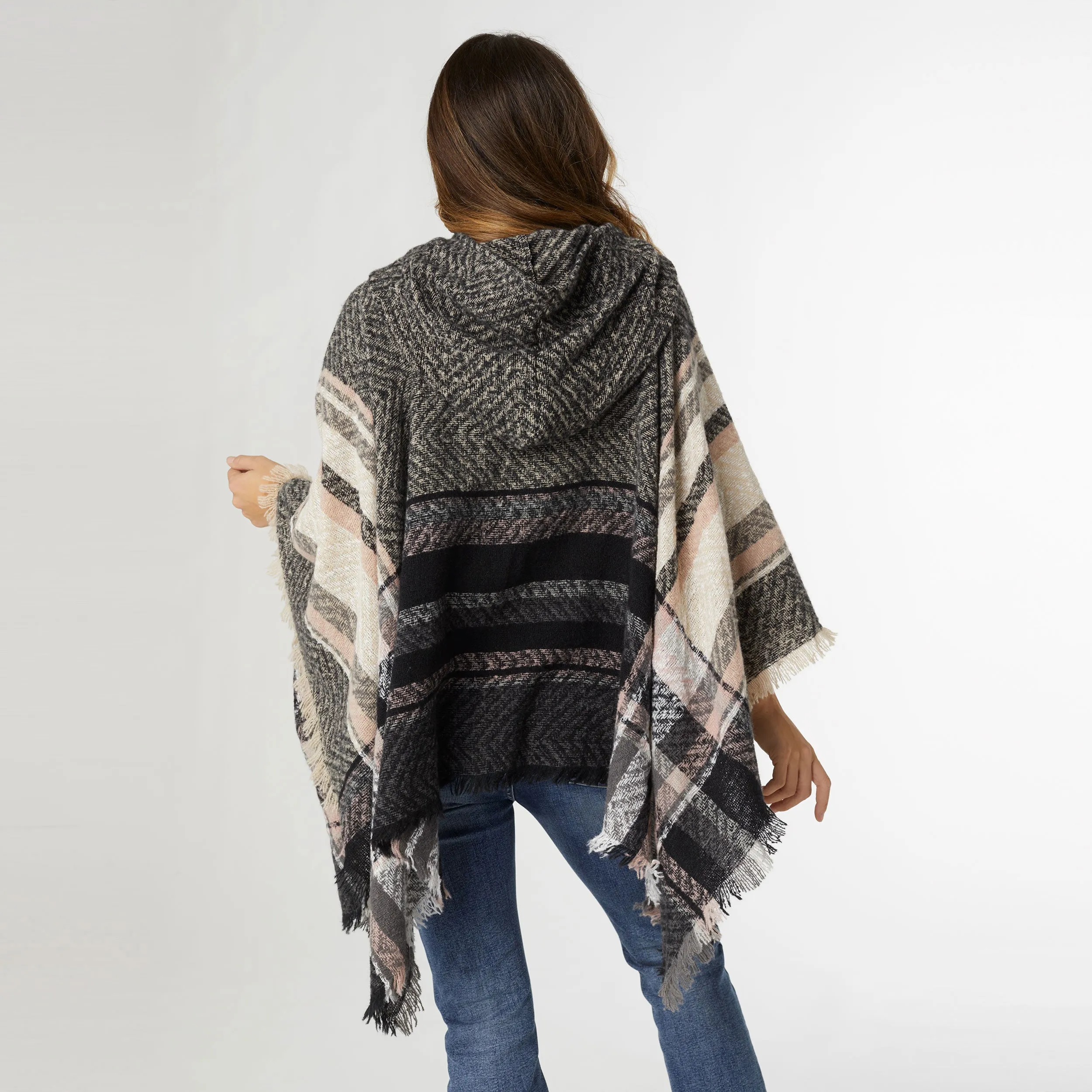 Copacabana Hooded Poncho - Black/Dusty Rose