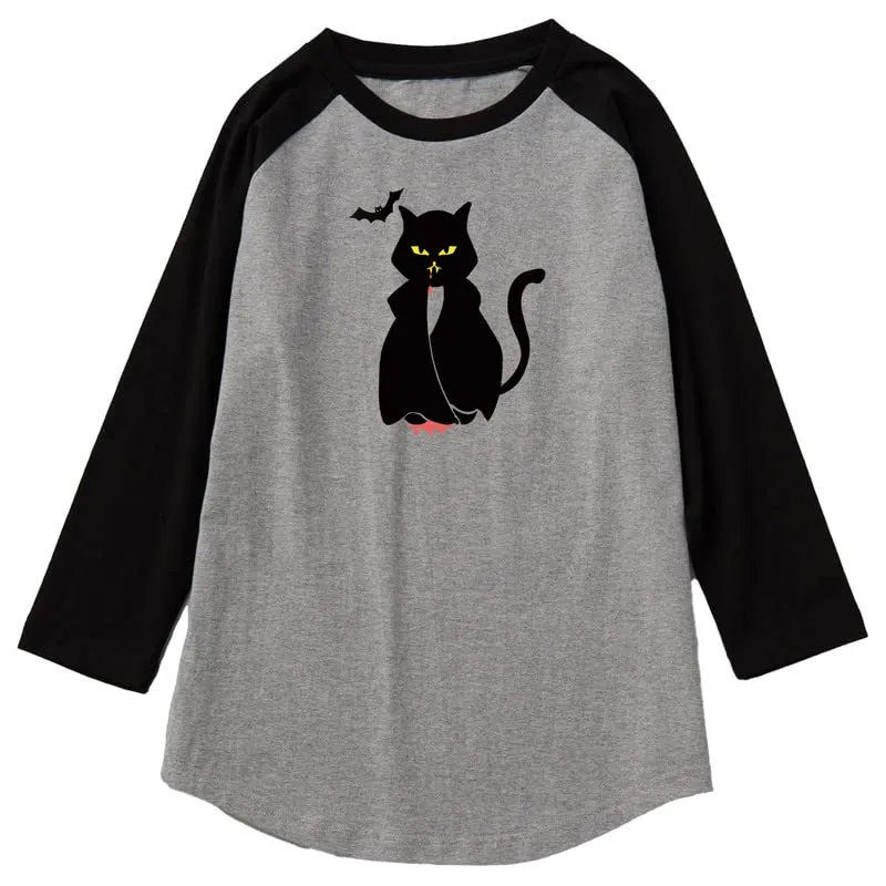 CORIRESHA Teen's Halloween Gothic T-Shirt Funny Cats Cotton Shoulder Sleeve Top