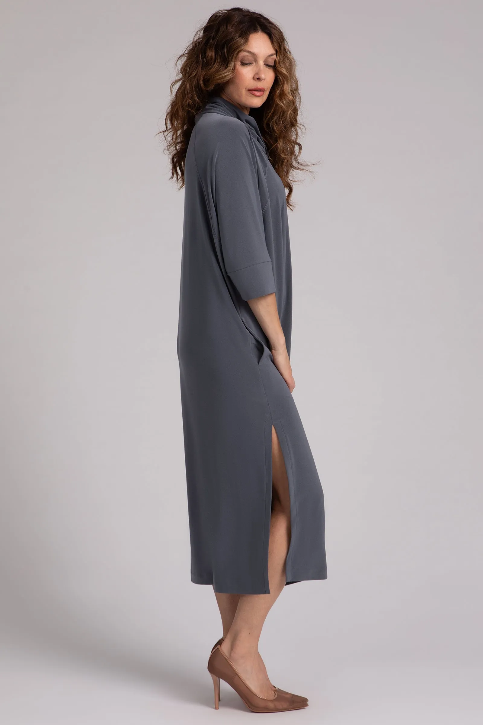 Cozy Raglan Funnel Neck Dress | Melange Gunmetal