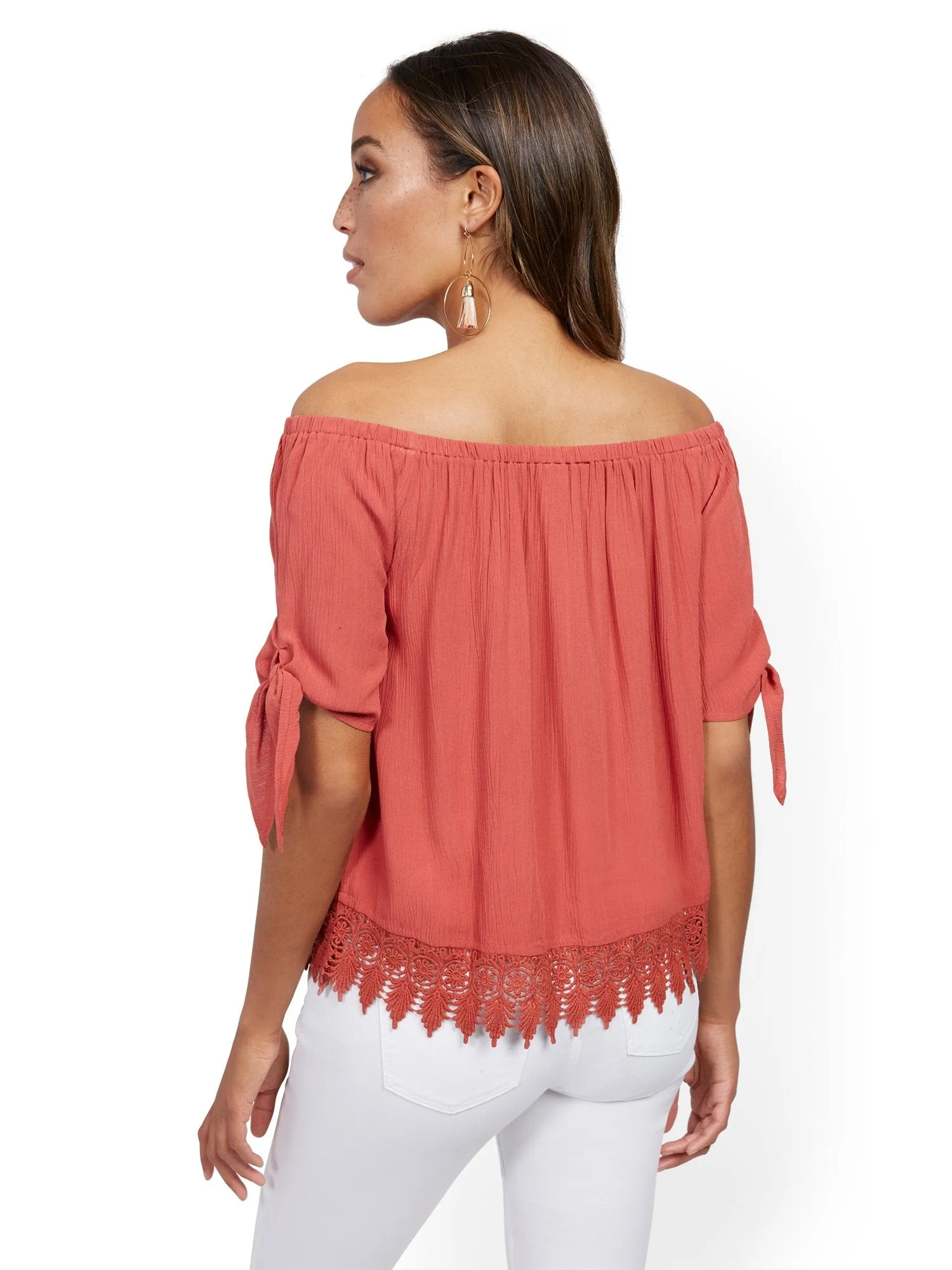 Crochet-Trim Off-The-Shoulder Top