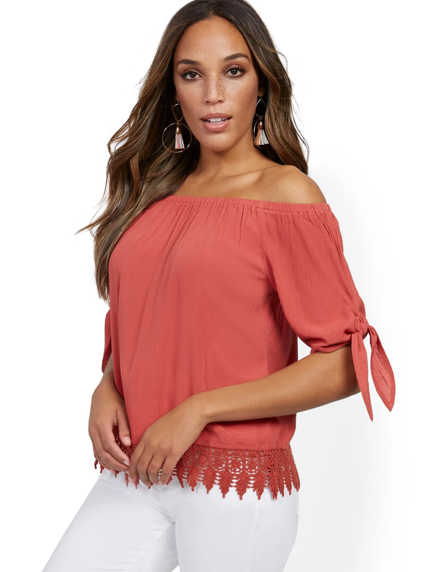 Crochet-Trim Off-The-Shoulder Top