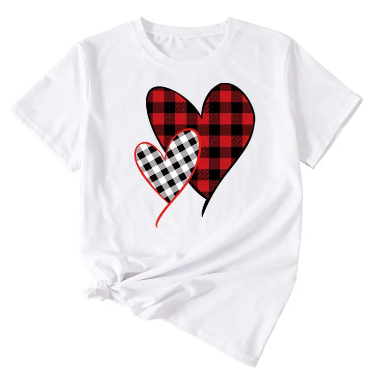 Cross Valentine's Day Love Motif Women's Casual Crewneck Short Sleeves