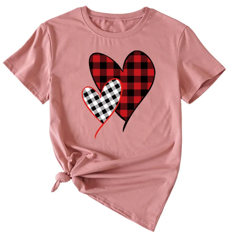 Cross Valentine's Day Love Motif Women's Casual Crewneck Short Sleeves