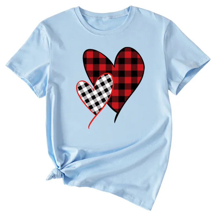 Cross Valentine's Day Love Motif Women's Casual Crewneck Short Sleeves