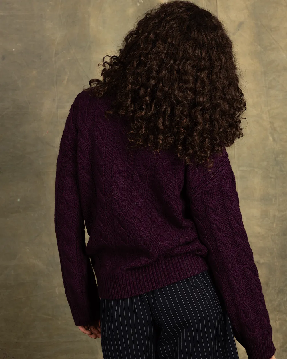 Dark Purple Cable Knit Sweater