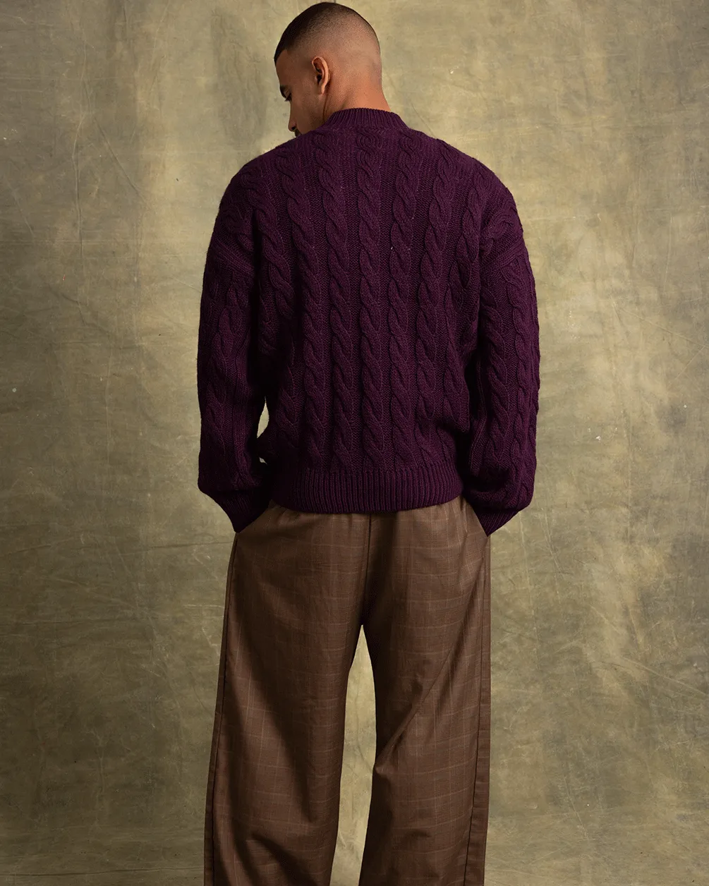 Dark Purple Cable Knit Sweater