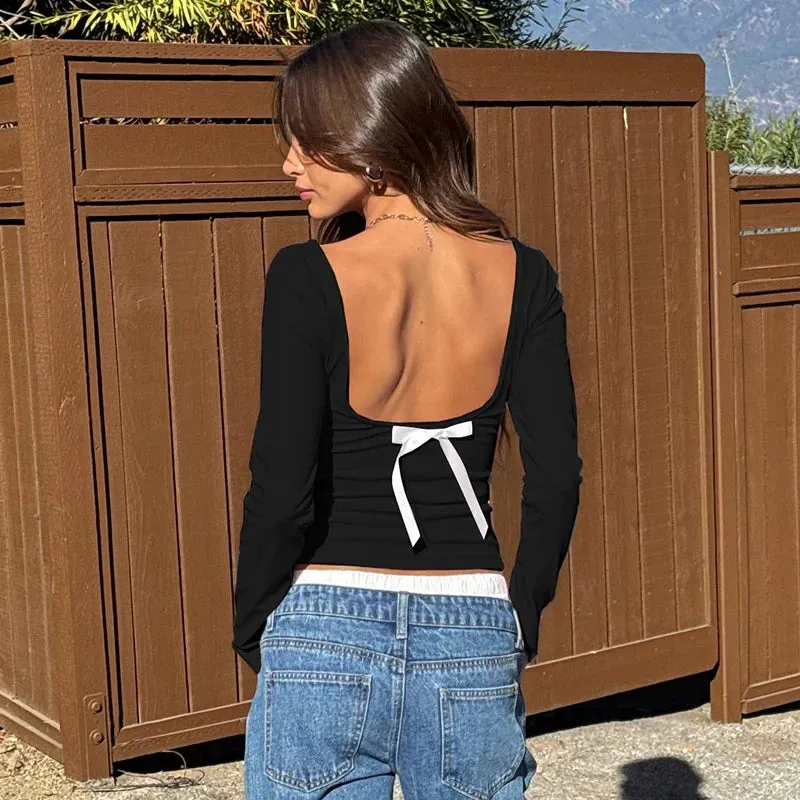 Elisabet Bow Backless Long Sleeve Top