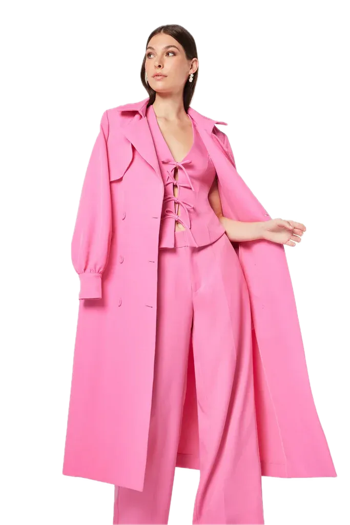 Elliatt Lovely Trench Coat in Pink - Chic Midi with Adjustable Waist Belt