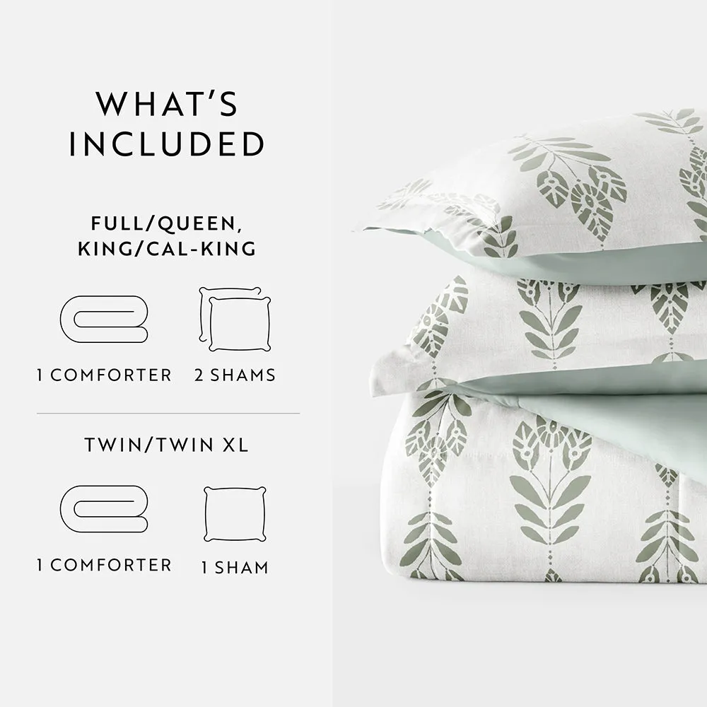 Folk Leaves Reversible Down-Alternative Comforter Set