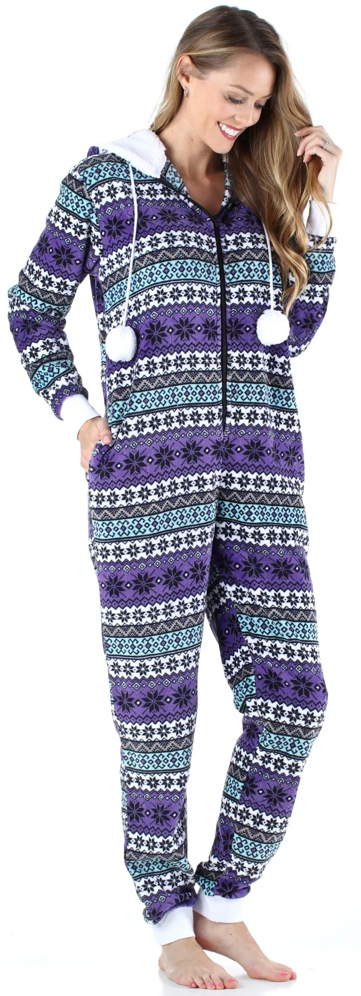 Frankie & Johnny Women’s Hooded Fleece Non-Footed Onesie Loungewear Pajamas