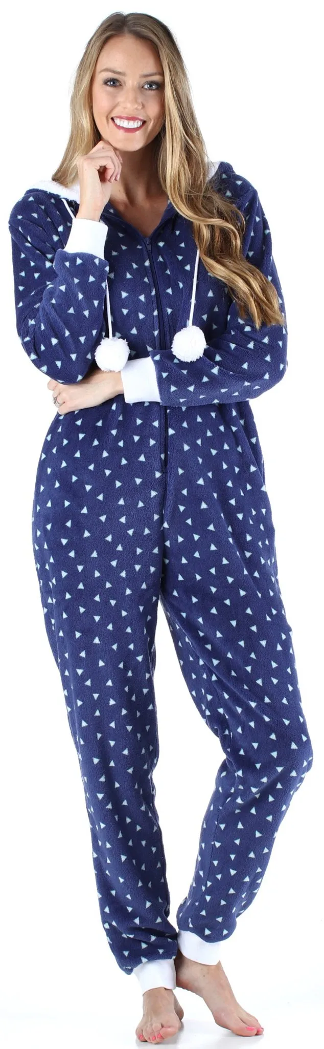 Frankie & Johnny Women’s Hooded Fleece Non-Footed Onesie Loungewear Pajamas