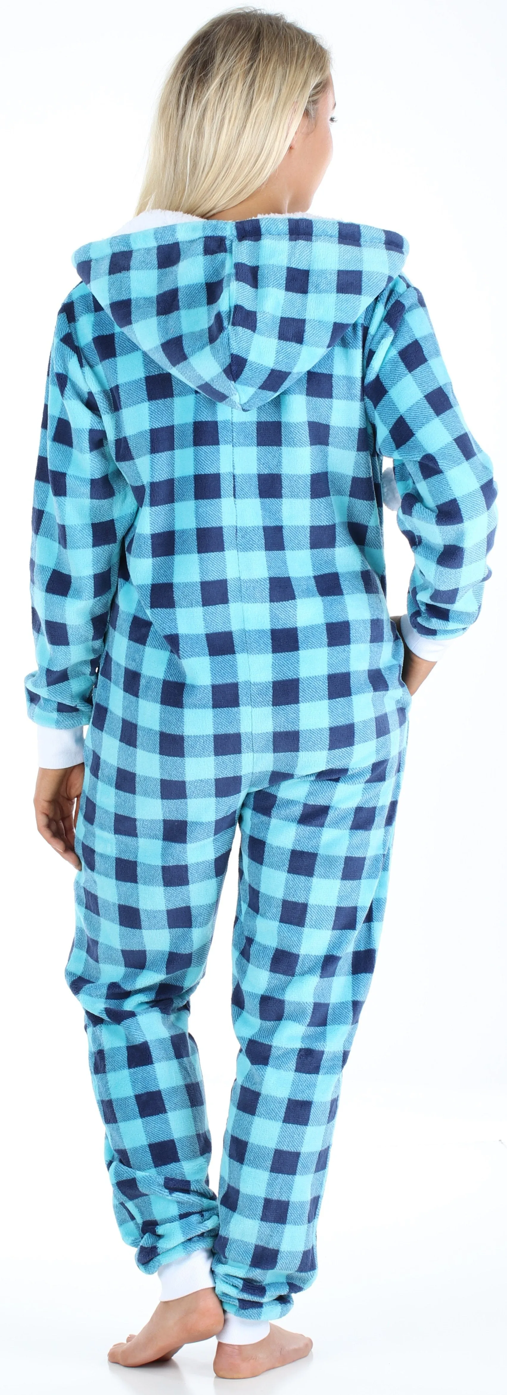 Frankie & Johnny Women’s Hooded Fleece Non-Footed Onesie Loungewear Pajamas