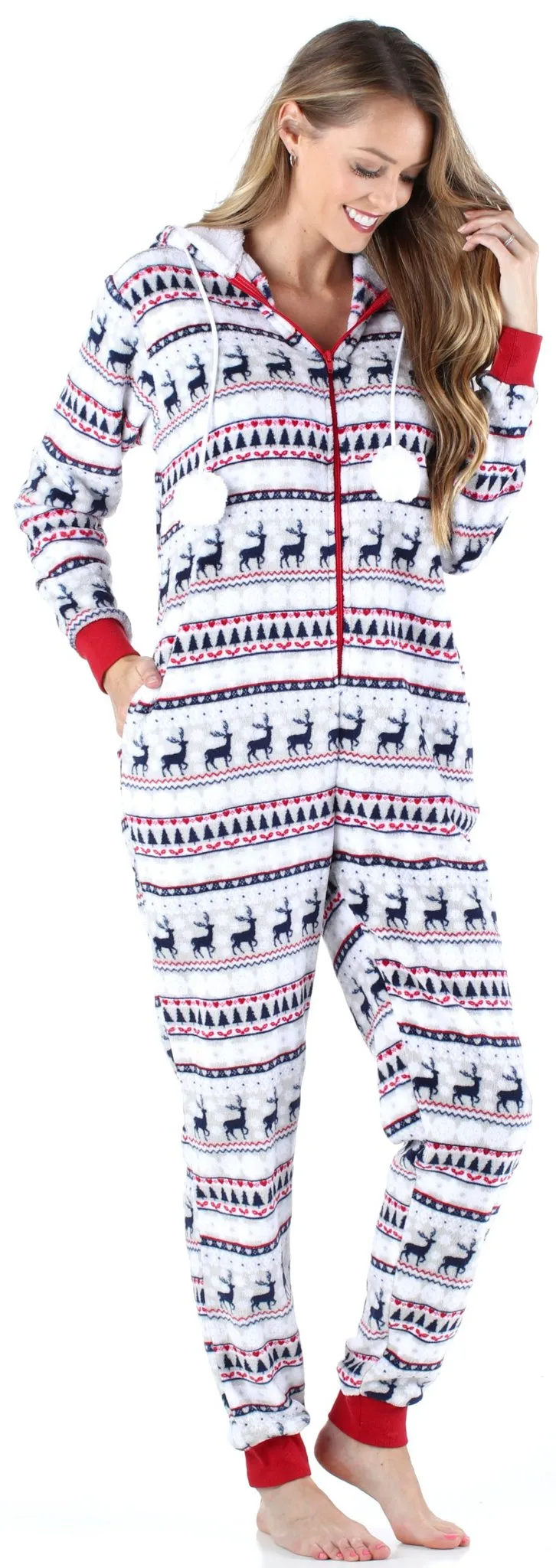 Frankie & Johnny Women’s Hooded Fleece Non-Footed Onesie Loungewear Pajamas