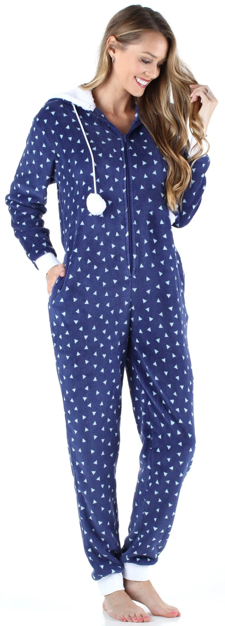 Frankie & Johnny Women’s Hooded Fleece Non-Footed Onesie Loungewear Pajamas