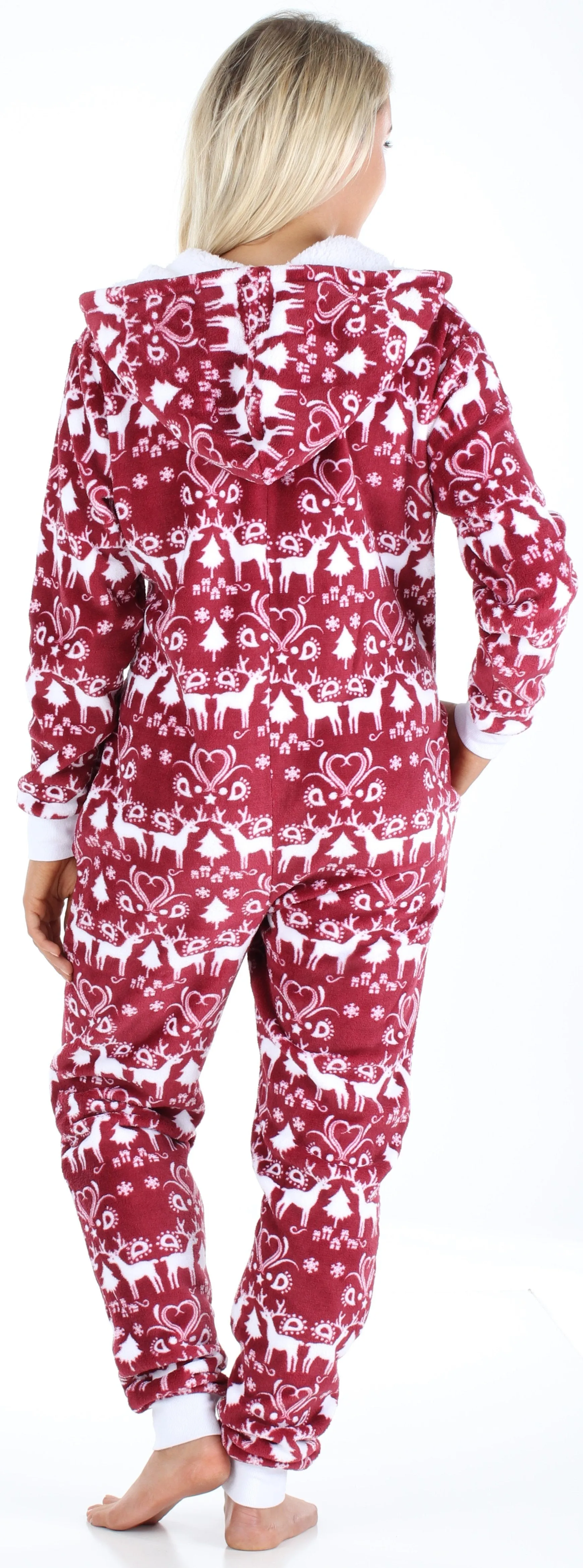 Frankie & Johnny Women’s Hooded Fleece Non-Footed Onesie Loungewear Pajamas