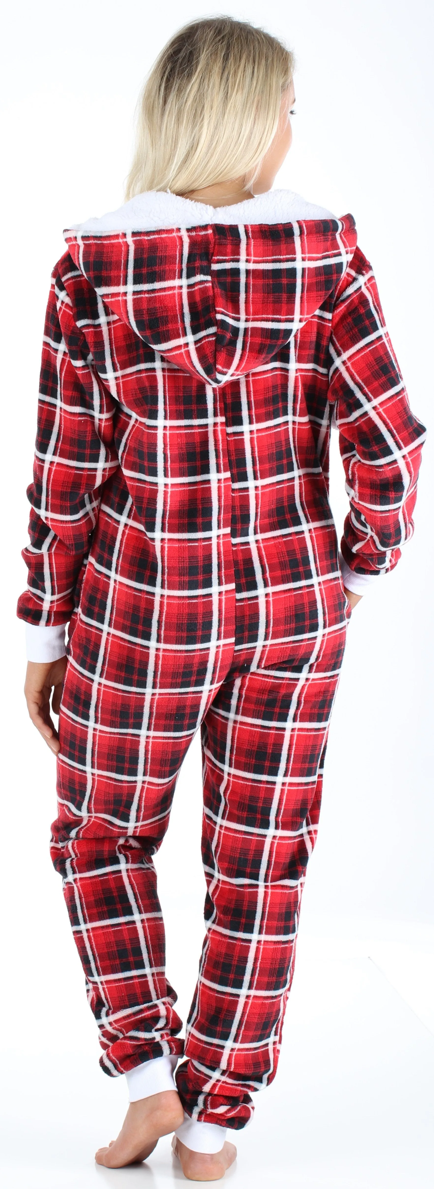 Frankie & Johnny Women’s Hooded Fleece Non-Footed Onesie Loungewear Pajamas