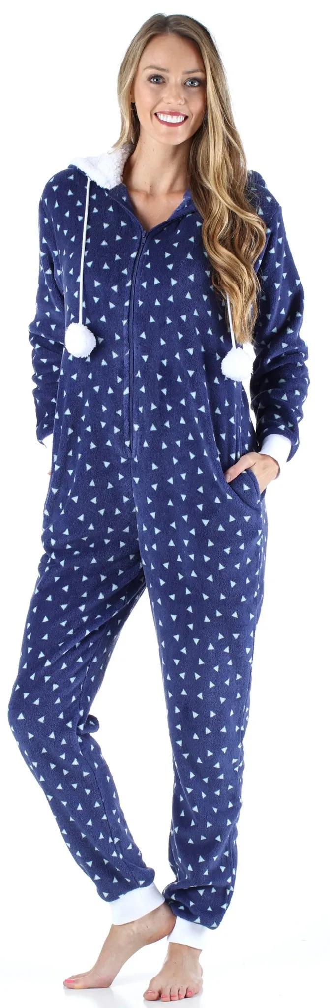 Frankie & Johnny Women’s Hooded Fleece Non-Footed Onesie Loungewear Pajamas