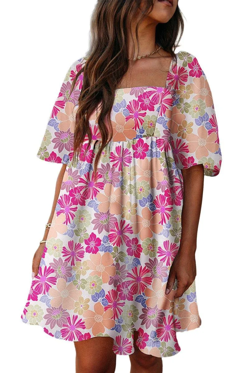 Fushia Summer Floral Babydoll Dress