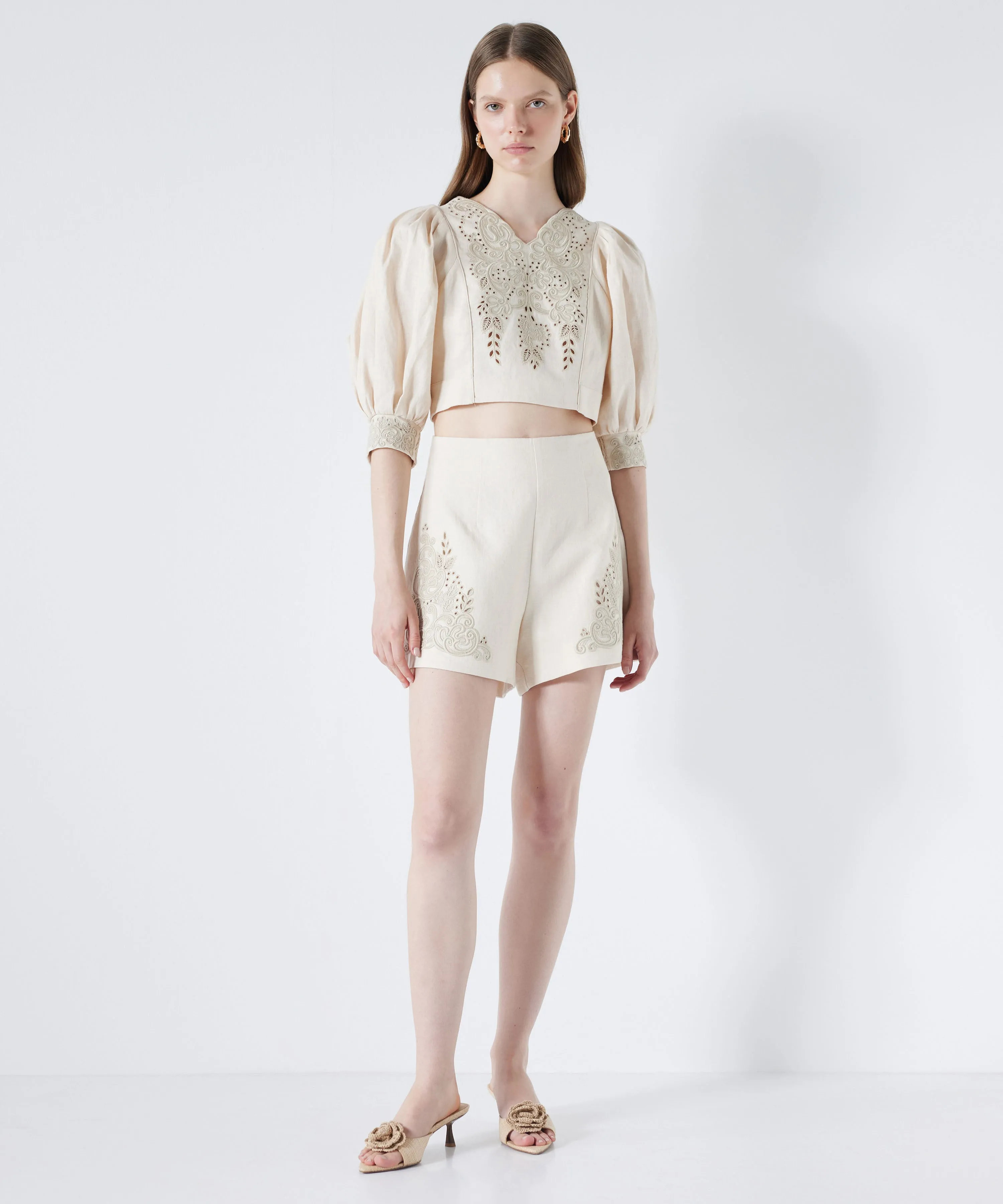 Ipekyol Embroidered Linen Blouse Natural