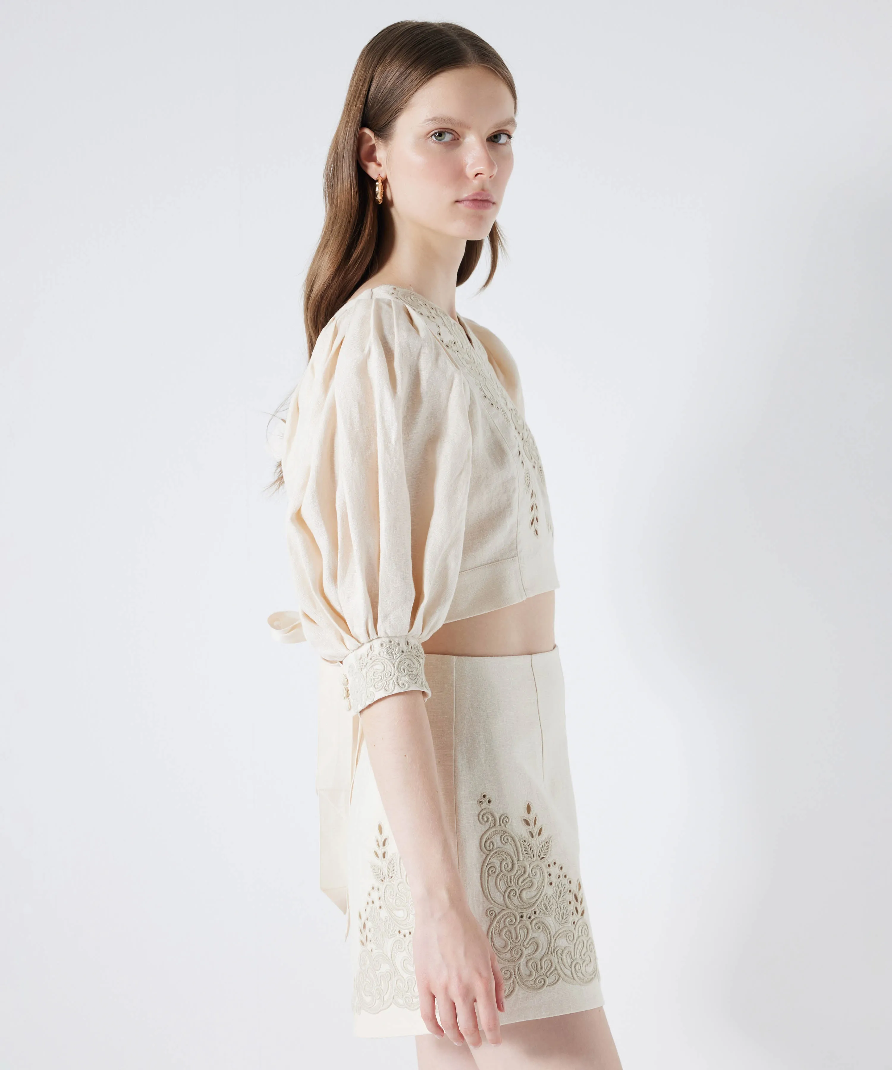 Ipekyol Embroidered Linen Blouse Natural