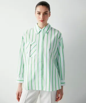 Ipekyol Striped Oversize Poplin Shirt Green