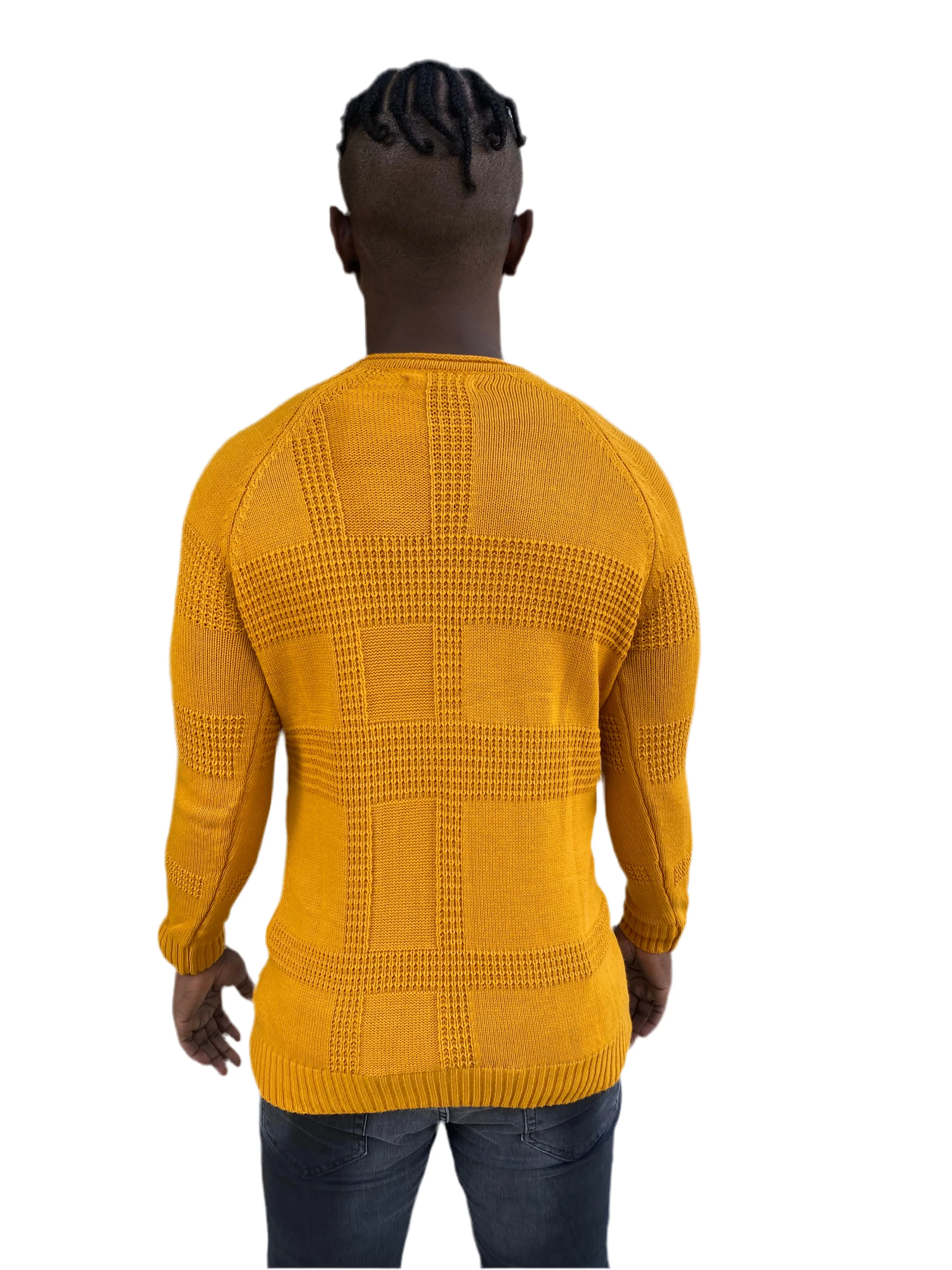 [Josie] Mustard Weight Knitted Crew Neck With Pattern