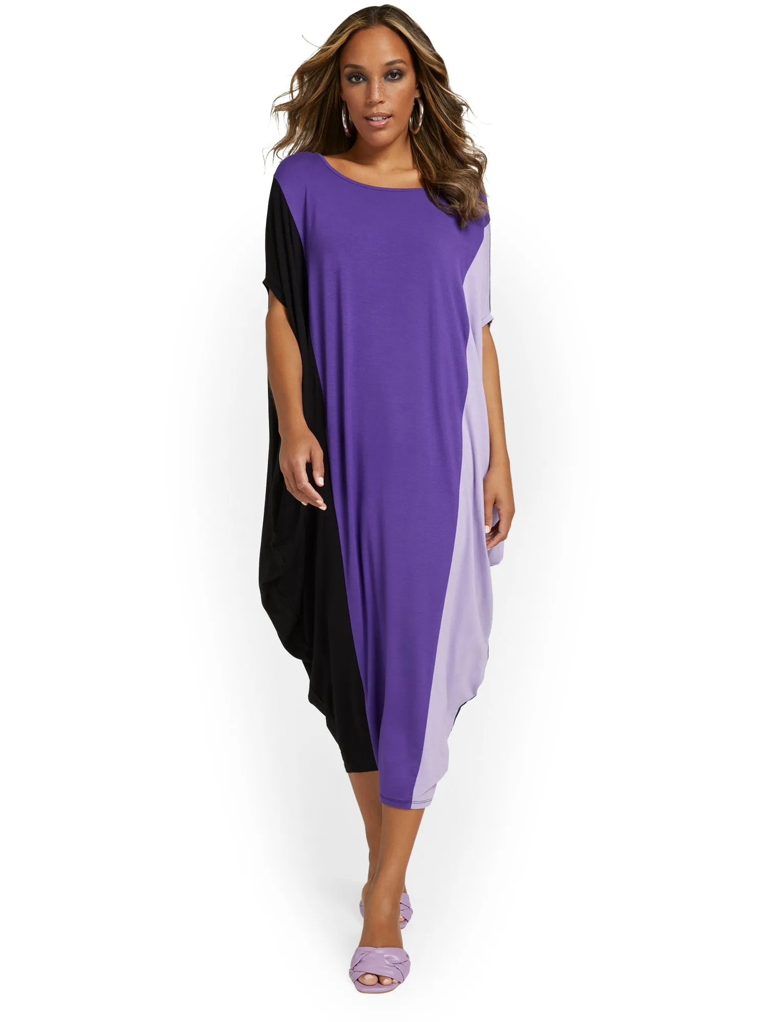 Knit Colorblock Caftan Maxi Dress