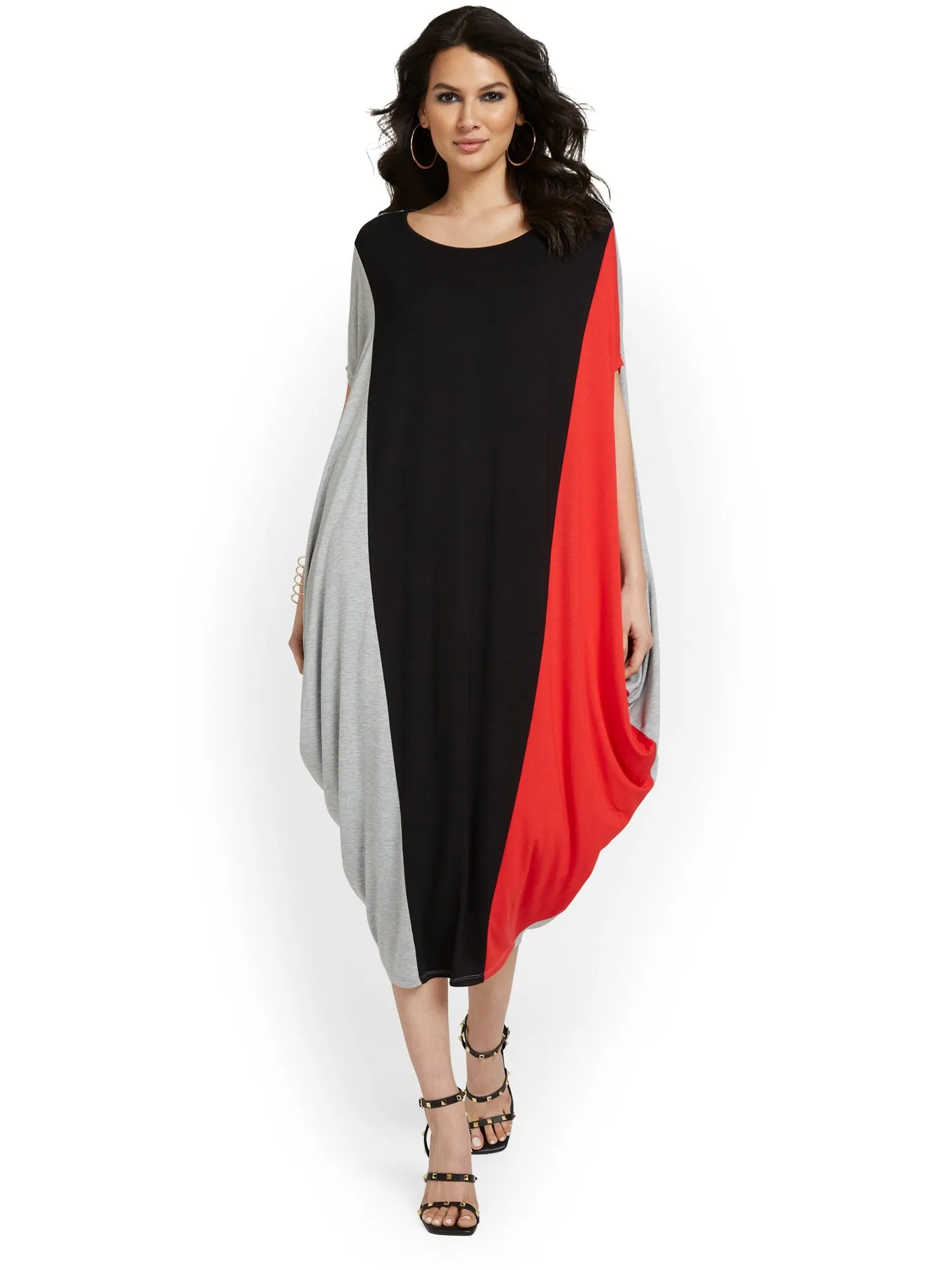 Knit Colorblock Caftan Maxi Dress