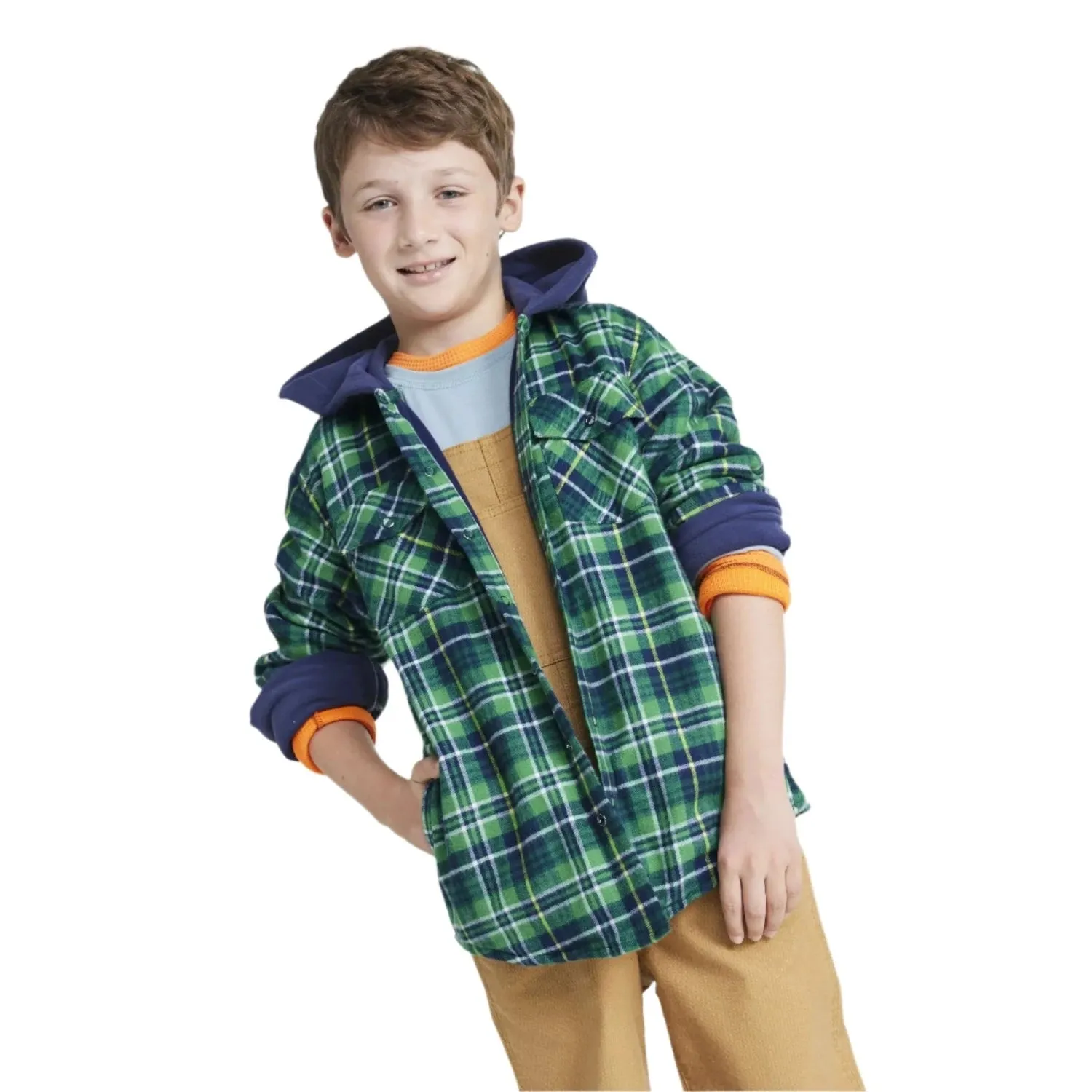 K's Fleece-Lined Flannel Shirt, Hooded Plaid