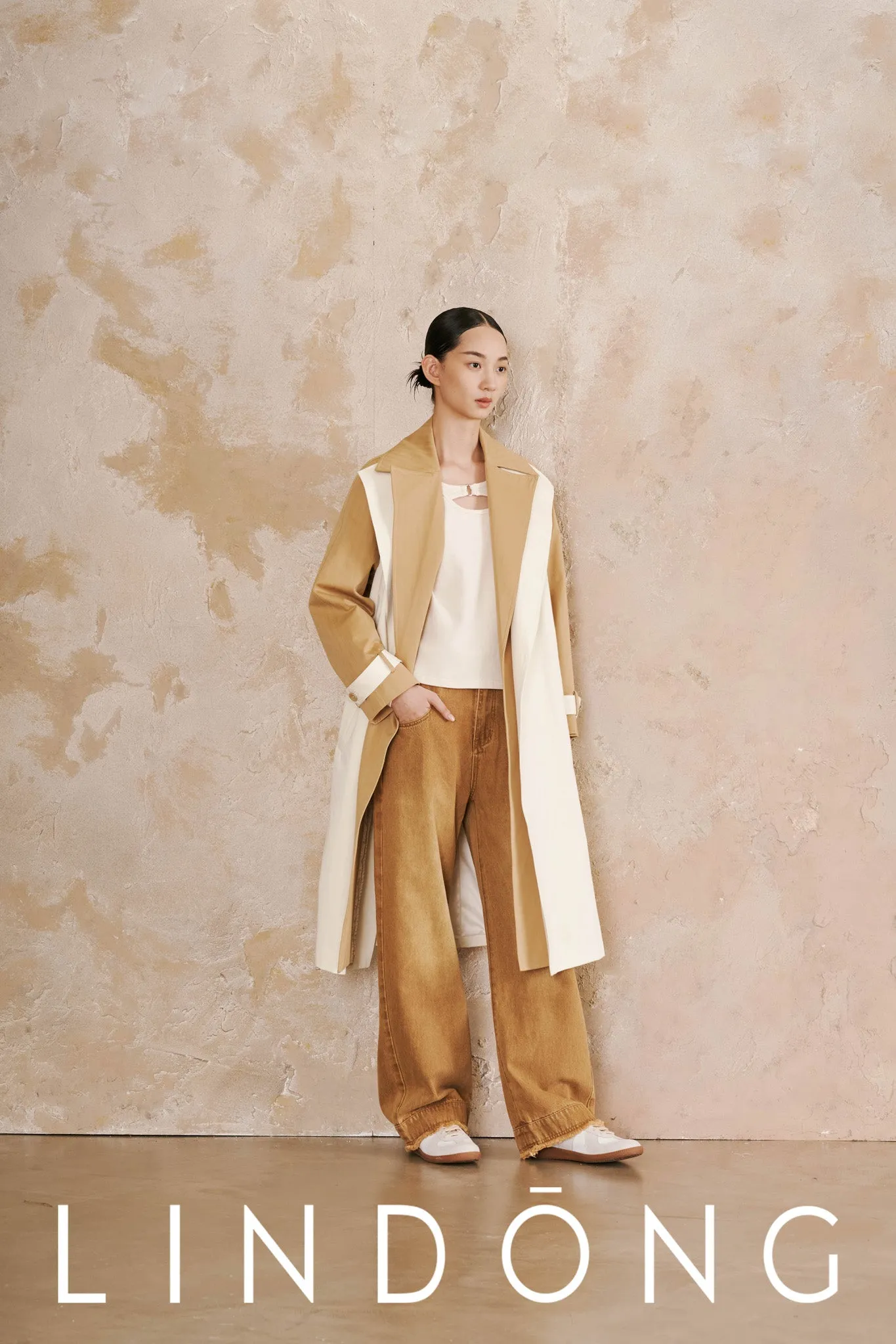 LINDONG | Calixte Colorblock Belted Trench Coat