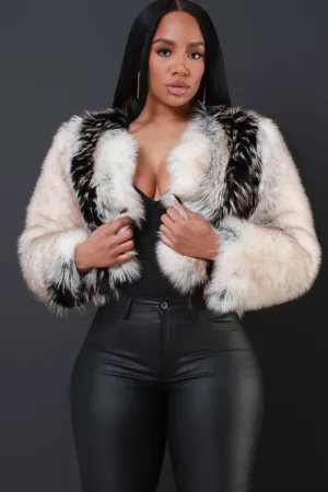 Main Attraction Cropped Faux Fur Jacket - Cream/Black