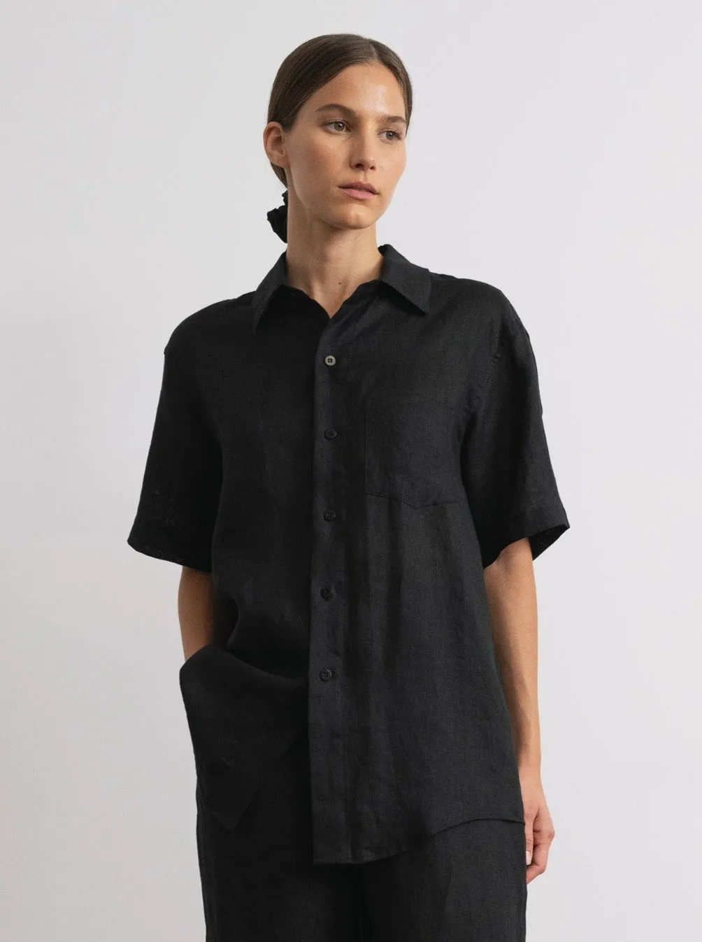 Marlowe Shirt, Light Linen, Black