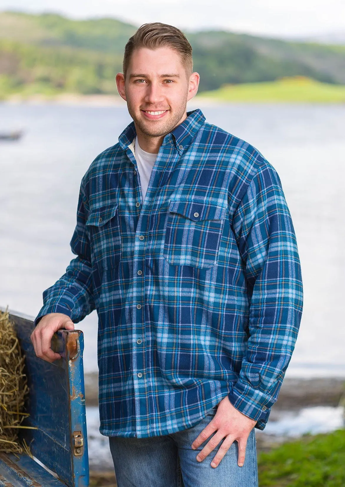 Men’s Flannel Fleece Lined Shirt | Blue Navy Check